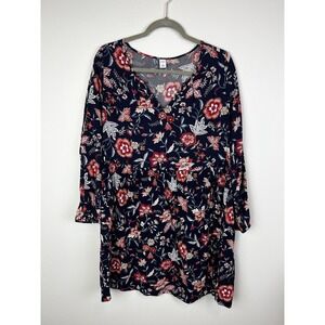 Old Navy Womens Peasant Dress Size M Blue Floral Long Sleeve V Neck Flowy Boho